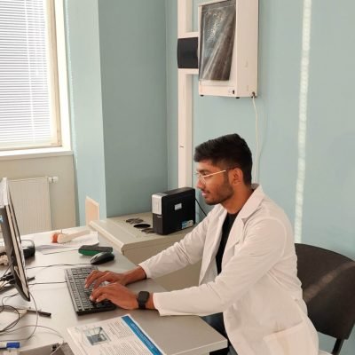 student studying at lab